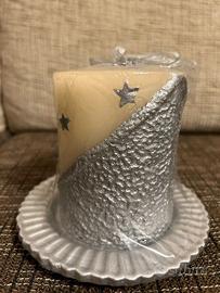 Candela nuova sigillata bianca e argento grande