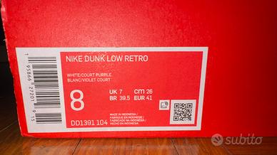 Scarpe Nike Dunk Low Retro White/Court Purple n.41