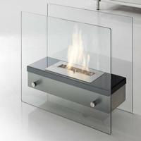 caminetto bifacciale acciaio e vetro a bioetanolo