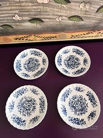 4 piattini ceramica inglese vintage bianchi e blu