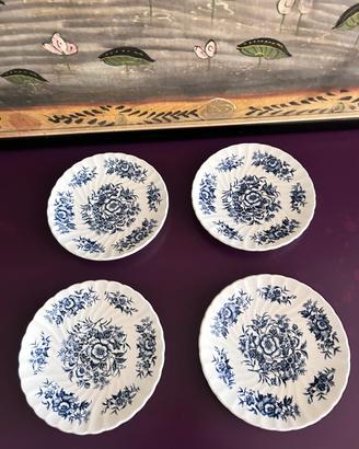 4 piattini ceramica inglese vintage bianchi e blu