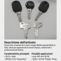 Lotto 5 Chiavi Vintage SILCA - Italia - Per Auto /