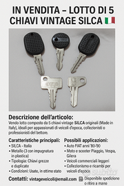 Lotto 5 Chiavi Vintage SILCA - Italia - Per Auto /