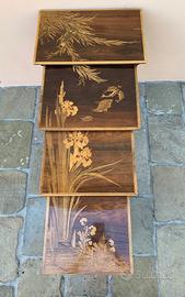 Set di 4 tavoli intarsiati originali Emile Galle