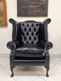 Poltrona chesterfield queen anne inglese nera 