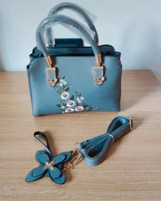Borsa donna grigia nuova Con ricamo  mano/tracolla