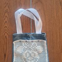 borsa denim ed uncinetto donna