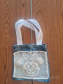 borsa denim ed uncinetto donna
