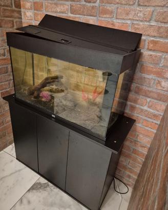 Acquario con accessori e mobiletto di supporto