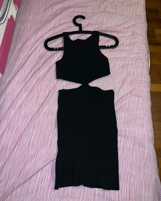 Abito corto nero Bershka cut-out a coste M