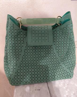 borsa verde pelle