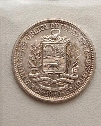 VENEZUELA 2 BOLIVARES ARGENTO SIMON BOLIVAR 1960