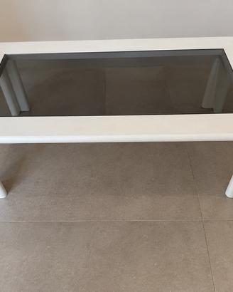 Tavolino da caffè in legno noce bianco vetro fumé