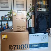 Nikon D7000 con obiettivi Nikon 35mm, Tokina 12-24