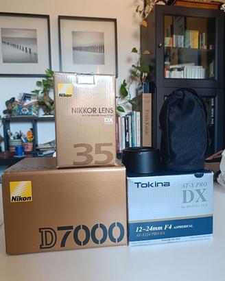 Nikon D7000 con obiettivi Nikon 35mm, Tokina 12-24