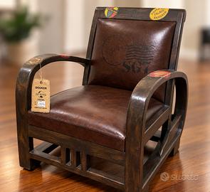 Poltrona vintage DOCKER TRAVEL cuoio-legno massell