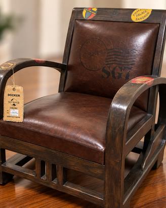 Poltrona vintage DOCKER TRAVEL cuoio-legno massell