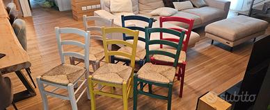 6 sedie in paglia colorate 