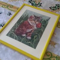 Quadretto mezzo punto con gatto incorniciato