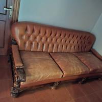 Divano letto e 2 poltrone in vera pelle anni 1950