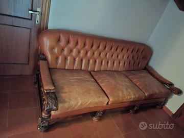 Divano letto e 2 poltrone in vera pelle anni 1950
