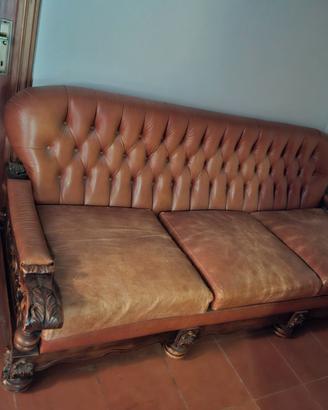 Divano letto e 2 poltrone in vera pelle anni 1950