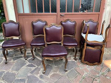 6 sedie epoca legno pelle