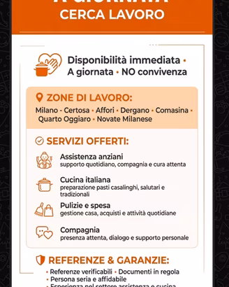 Badante Cuoca a giornata, anche notturno, weekend
