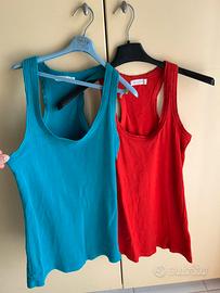 Top canottiere tshirt cotone blu arancione donna S