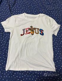 Maglietta T-shirt Donna Bianca Stampa Jesus Taglia