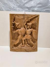 Pannello in legno antico, raffigurante due Pupi Si