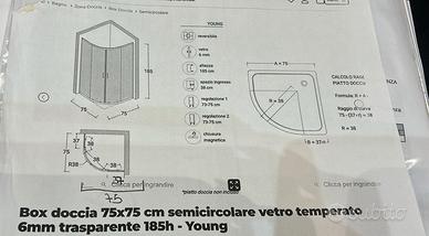box doccia 75x75 semicircolare nuovo