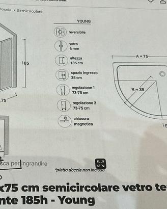 box doccia 75x75 semicircolare nuovo