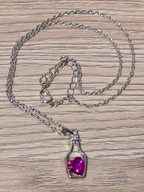 Collana  ciondolo a bottiglietta e cristallo cuore