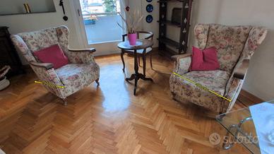 poltrone in legno, foderate: coppia