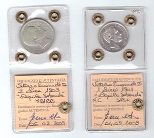 1 Lira 1901 e 2 Lire 1905 Aquila Sabauda Periziate