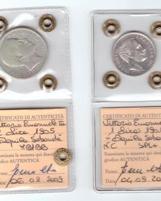 1 Lira 1901 e 2 Lire 1905 Aquila Sabauda Periziate