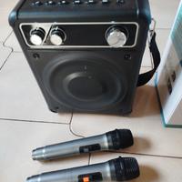karaoke portatile + radio FM con 2 mirofoni blueto