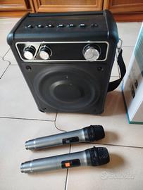 karaoke portatile + radio FM con 2 mirofoni blueto