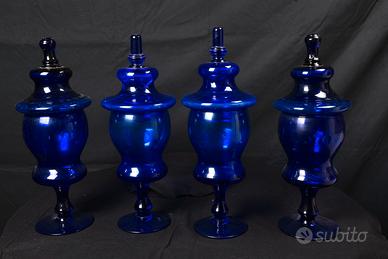 Set 4 Vasi Farmacia Vetro Blu Cobalto Vintage