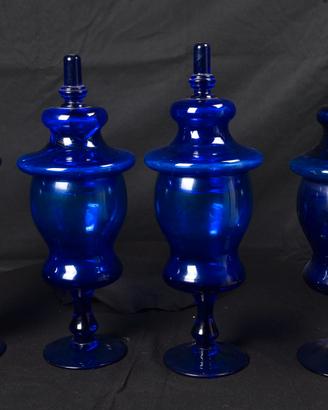 Set 4 Vasi Farmacia Vetro Blu Cobalto Vintage