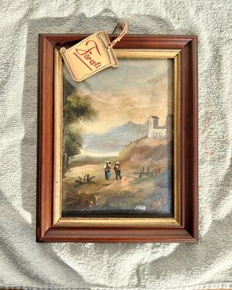 Quadro vintage olio paesaggio cornice legno