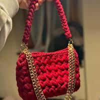 Borsa fatta a mano rossa con catena oro