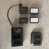 4 batterie sony NP-FW50 + 2 caricatori +Power Bank
