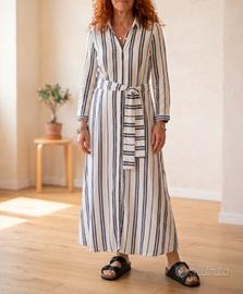Vestido lungo a righe, in lino e viscosa. Zara. M