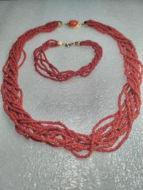Parure Vintage in Corallo  Naturale con scarabeo