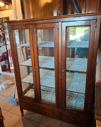 CREDENZA LEGNO CON SCAFALATURA IN VETRO