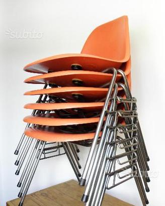 6 Sedie vetroresina design Eames restaurate vitra