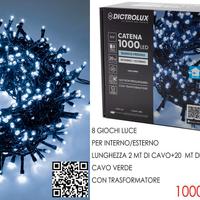 1000 Luci LED Bianco Filo Verde Interno Esterno