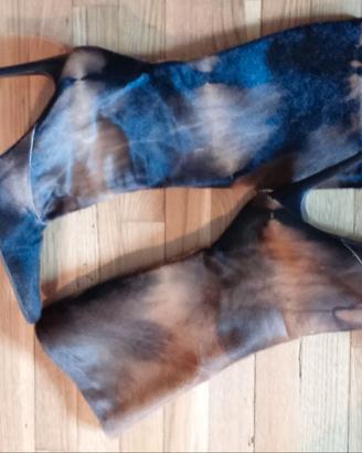 Stivali usati in cavallino, suola cuoio, tacco 10